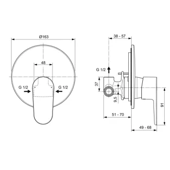 Смеситель для душа Ideal Standard Cerafine O, встраиваемый, хром, A7192AA