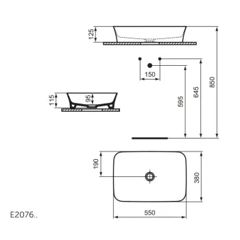 Vannas istabas izlietne Ideal Standard Ipalyss, uz virsmas 55x38 cm, bez pārplūdes, balta, E207601
