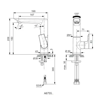 Смеситель для раковины Ideal Standard Tesi, с поворотным изливом, хром, A6755AA