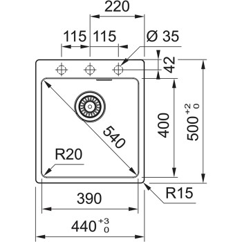 FRANKE Virtuves izlietne MARIS 44x50 cm PushKnob, MRG 610-39 A 114.0658.419 Pelēka