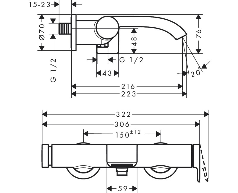 Hansgrohe Vivenis Vannas/dušas jaucējkrāns, 75420000