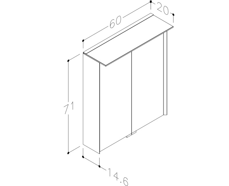 Kame Exclusive LOFT Spoguļskapītis 60x71 cm, MC3DML/60-70/D15-LFT