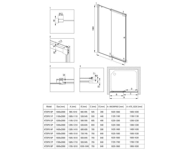 Dušas durvis Deante KERRIA PLUS 120cm (bīdāmas) TotalWhite stikls, Hromēti profili