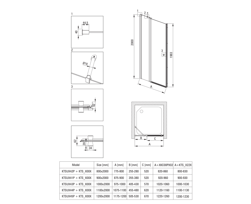 Dušas durvis Deante KERRIA PLUS 90cm (ielokāmas) TotalWhite stikls, Hromēti profili