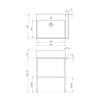Стоящая консоль для ванной, с раковиной - 66.5x50 см Deante Temisto, черный, белый CDTS6U6S