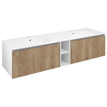 Vannas istabas skapītis Sapho LOREA bez izlietnes, 180x46x51,5cm (Dubultais), (80+20+80cm), ozols Alabama/balts matēts LE080-2231-05