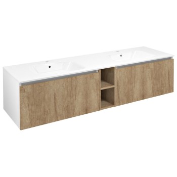 Vannas istabas skapītis Sapho LOREA bez izlietnes, 180x46x51,5cm (Dubultais), (80+20+80cm), ozols Alabama/balts matēts LE080-2231-06