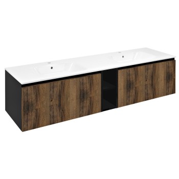 Vannas istabas skapītis Sapho LOREA bez izlietnes, 180x46x51,5cm (Dubultais), (80+20+80cm), ozolkoka koks/melna matēta LE080-1935-07