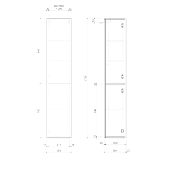 Augstais skapis Sapho ESPACE 35x172x32cm, 2 durvis, kreisā/labā/spīdīgi balta ESC230-3030