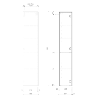 Augstais skapis Sapho ESPACE 35x172x32cm, 1x durvis, kreisā/labā/sudraba ozols ESC330-1111