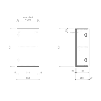Augstais skapis Sapho ESPACE 35x60x22cm, 1x durvis, kreisā/labā/spīdīgi balta ESC430-3030