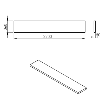 Darba virsma Sapho AVICE 220x36cm, biezums 5cm, cements AV2267