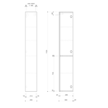 Augstais skapis Sapho ESPACE 25x172x32cm, 1x durvis, kreisā/labā/ozols Alabama ESC120-2222