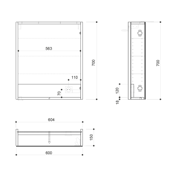 Spoguļskapītis Sapho LINEX ar LED apgaismojumu, 60x70x15cm, kreisais/labais, ozols Alabama LX060-0022