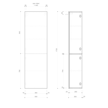 Augstais skapis Sapho ESPACE STRIP 50x172x32cm, 2 durvis, kreisā/labā/ozols Alabama ESC450-2322