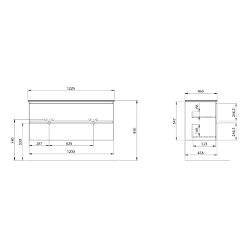 Vannas istabas skapītis Sapho EZARA dubultais bez izlietnes, 120x55x46cm, ozolkoka cuneo imitācija EZ121-2525