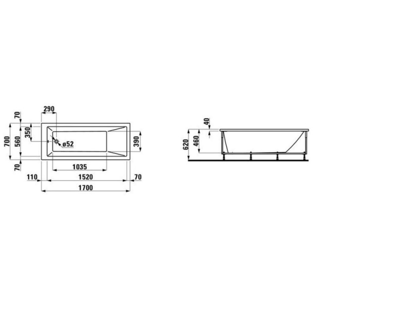 Vanna Laufen Pro Akrilo 1700x700x620 Balta