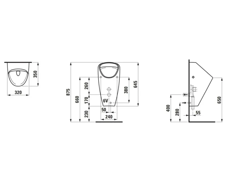 Pisuārs Laufen Caprino, Rimless, ar iekšējo ūdens ieplūdi, ar elektronisko vadību, ar bateriju (9V), ar integrētu Bluetooth, H8410664004011 Balts