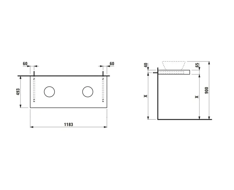 Столешница Laufen Lani, 118cm, с вырезом с левой и правой стороны, 65 mm, с 2 монтажными кронштейнами, дуб, H4046741122671