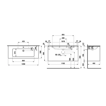 Vannas istabas skapītis Laufen Pro S, ar izlietni un atvilktnes organizatoru,  120x61x50cm, H8649632611071 Balts