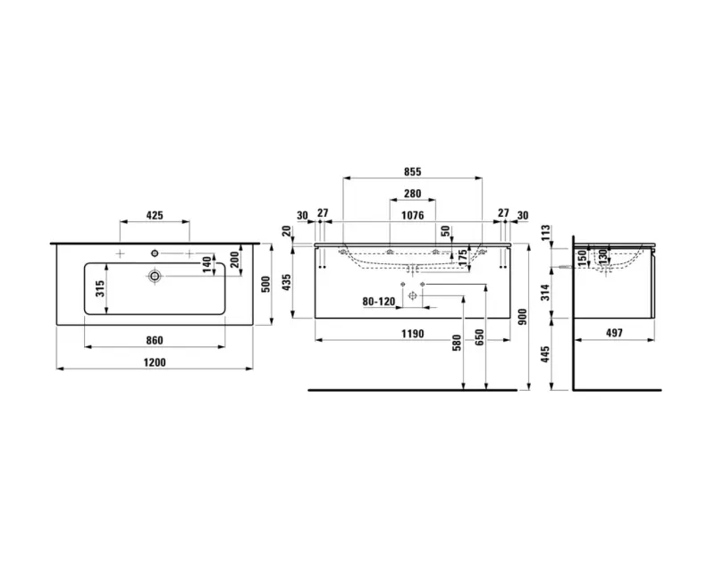Vannas istabas skapītis Laufen Pro S ar izlietni 120x53x50cm H8609674751041 Balts