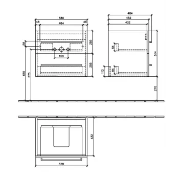 Vannas istabas skapītis Villeroy & Boch Architectura, 55x47x42 cm (skapītis), 60x44.5x16.5 cm (izlietne), atvilktne ar  SoftClose CeramicPlus, Balts, 4A8760R1SVS