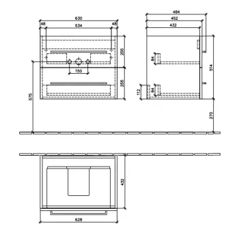 Vannas istabas skapītis Villeroy & Boch Avento 63x51x45cm, 2 atvilknes (bez izlietnes) Kansas Ozols A89000RH