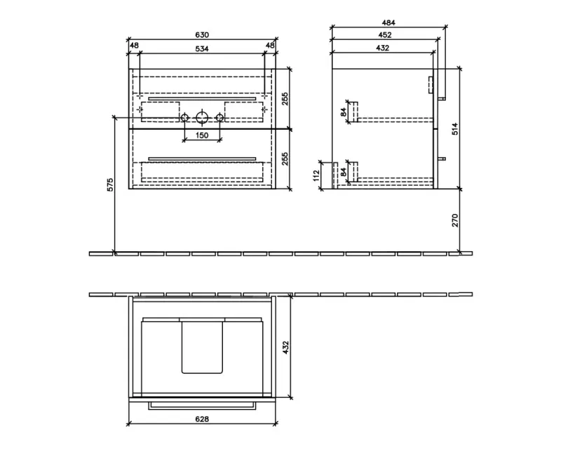 Vannas istabas skapītis Villeroy & Boch Avento 63x51x45cm, 2 atvilknes (bez izlietnes) Kansas Ozols A89000RH