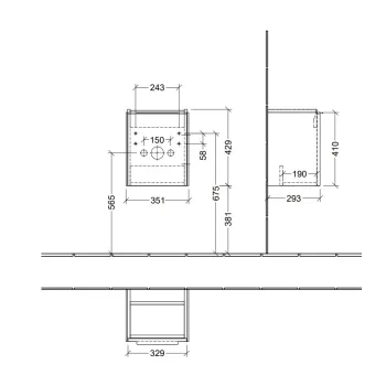 Vannas istabas skapītis Villeroy & Boch Subway 3.0, (bez izlietnes), ar SoftClose, 35x43x31 cm, 1 durvis, grafīta, C58300VR
