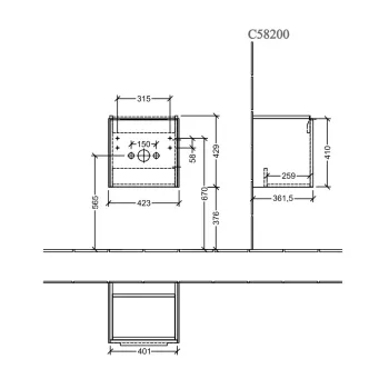 Vannas istabas skapītis Villeroy & Boch Subway 3.0, (bez izlietnes), ar SoftClose, 42x43x38 cm, 1 durvis, grafīta, C58200VR