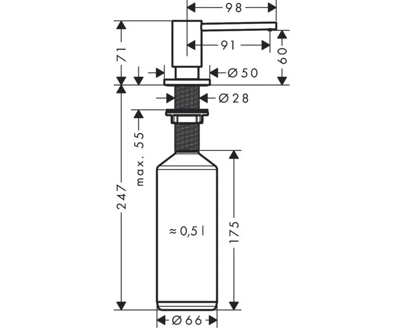 Šķidro ziepju dozators Hansgrohe A41, 500 ml, matēta melna, 40438670 NEW