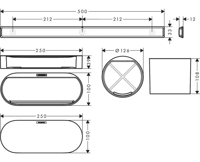 Plaukts vannas istabai Hansgrohe WallStoris, komplekts, matēta melna, 27968670 NEW