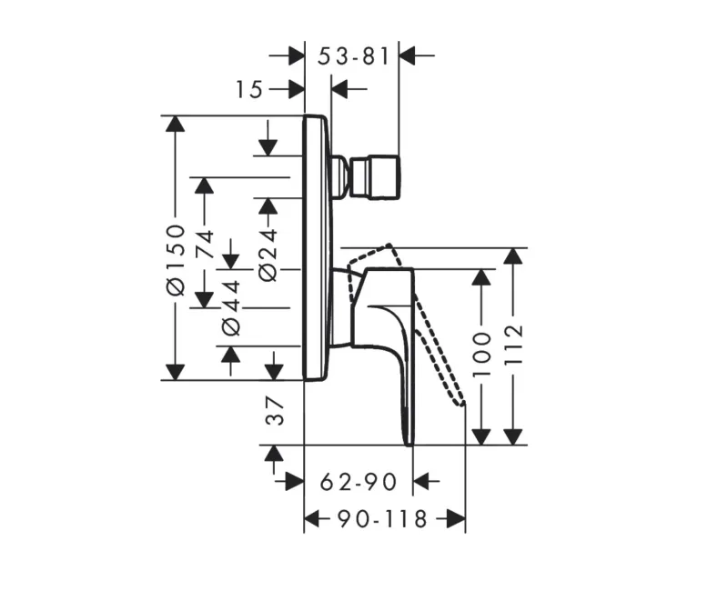 Vannas maisītājs Hansgrohe Rebris E, iebūvējams, matēta melna, 72468670 NEW
