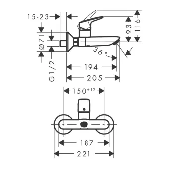 Смеситель для ванны Hansgrohe Logis, хром, 71225000