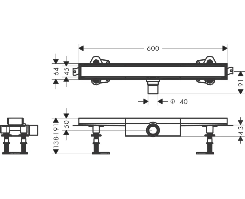 Душевой канал Hansgrohe RainDrain Compact, 60 см для плитки, с решеткой, 56163000