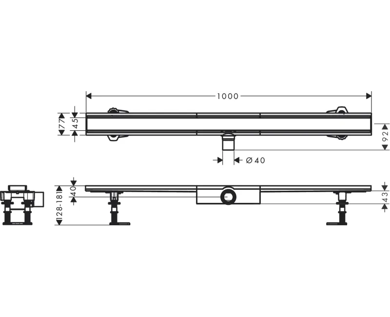 Dušas kanāls Hansgrohe RainDrain Compact, ar resti, matēts nerūsējošais tērauds, 56170800 NEW
