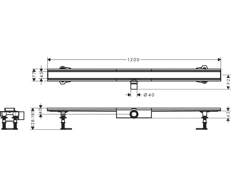 Душевой канал Hansgrohe RainDrain Compact, с решеткой, матовая нержавеющая сталь, 56172800