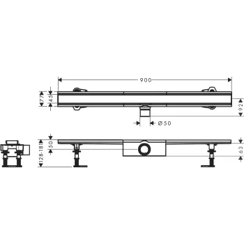 Душевой канал Hansgrohe RainDrain Compact, с решеткой, матовая нержавеющая сталь, 56180800