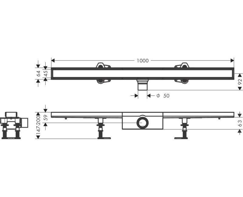 Душевой канал Hansgrohe RainDrain Compact, 100 см, с плиткой, 56183000