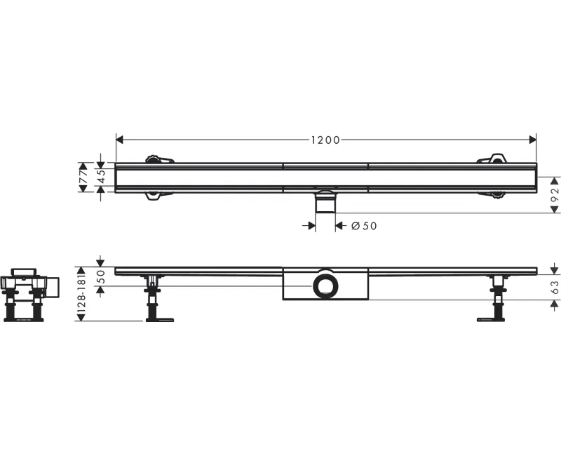 Dušas kanāls Hansgrohe RainDrain Compact, ar resti, matēta nerūsējošā tērauda, 56184800 NEW