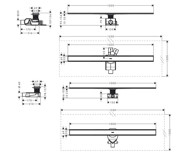 Dušas kanāls Hansgrohe RainDrain Allround, ar resti, matēta nerūsējošā tērauda, 56189800 NEW