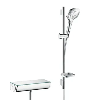 Душевая система Hansgrohe Raindance Select E, с термостатом Ecostat Select, 3 режима, белый/хром, 27038400