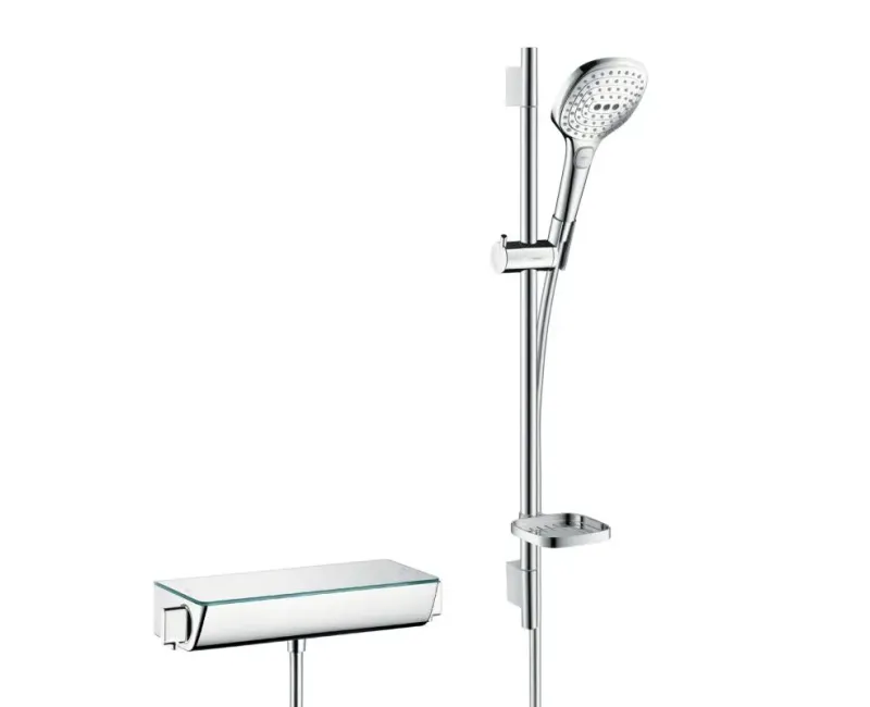 Душевая система Hansgrohe Raindance Select E, с термостатом Ecostat Select, 3 режима, белый/хром, 27038400