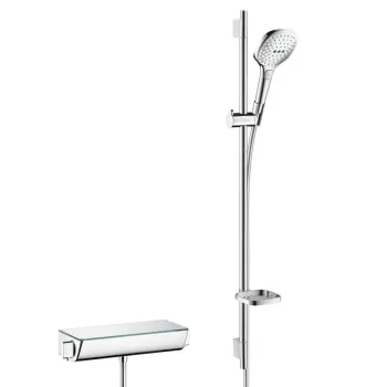 Душевая система Hansgrohe Raindance Select E, с термостатом Ecostat Select, 3 режима, белый/хром, 27039400