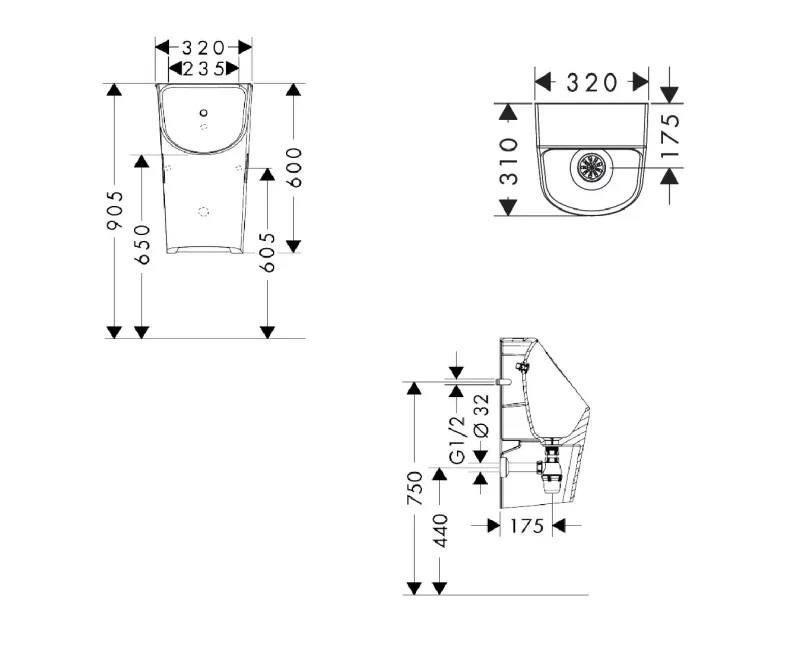 Pisuārs Hansgrohe EluPura Original S, aizmugurējā ūdens ieplūde, HygieneEffect, balts, 62048450 NEW