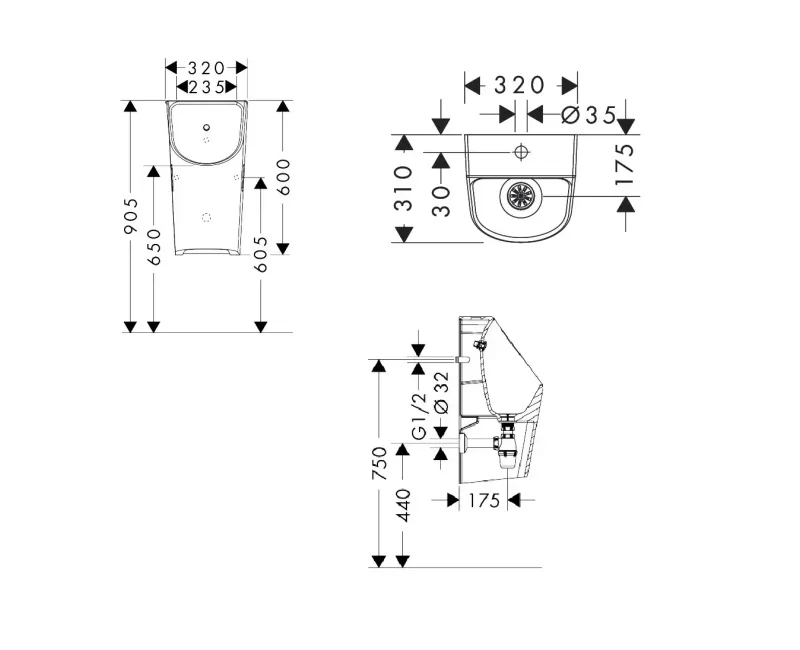 Pisuārs Hansgrohe EluPura Original S, ar augšējo ūdens pievadu, HygieneEffect, balts, 62049450 NEW