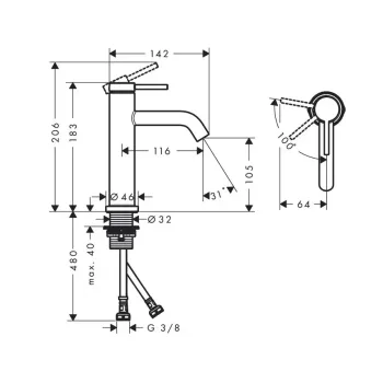 Vannas istabas izlietnes maisītājs Hansgrohe Tecturis S, CoolStart, EcoSmart, matēta bronza, 73317140 NEW