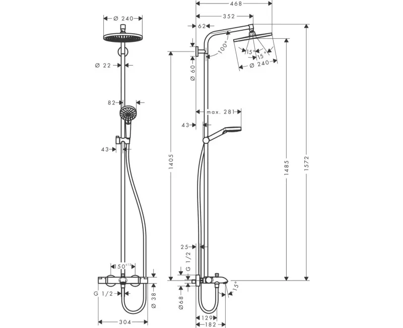 Dušas sistēma Grohe Crometta S Showerpipe 240 ar termostatu 27320000 hromēts