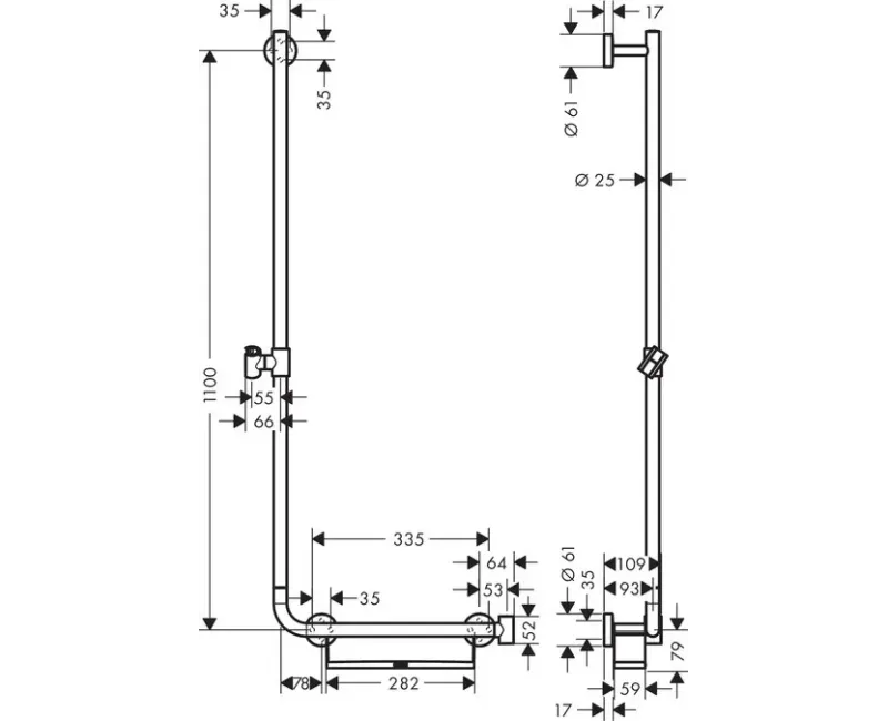 Душевой стержень Hansgrohe Unica, 110 см, левый, белый/хром, 26403400
