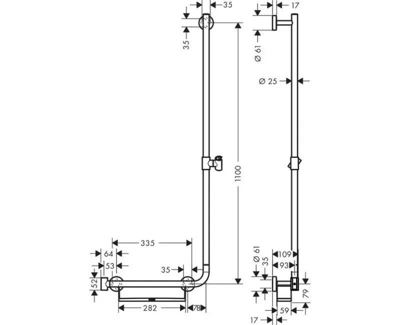 Dušas stienis Hansgrohe Unica, 110 cm, labais, balts/hroms, 26404400 NEW
